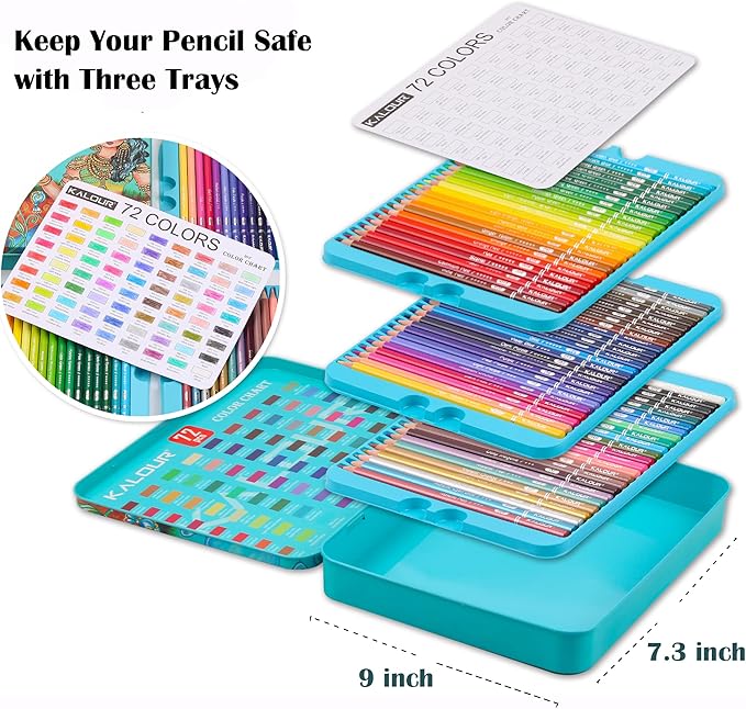 KALOUR Premium Colored Pencils,Set of 72 Colors,Artists Soft Core with Vibrant Color,Include 7 Metallic Color Pencils,Ideal for Drawing Sketching Shading,Coloring Pencils for Adults Beginners