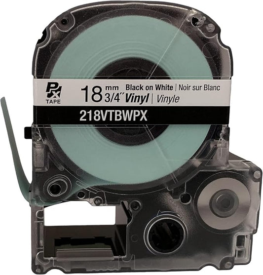 Epson LABELWORKS 218VTBWPX Genuine Tape Cartridge - Black on White Flexible and Durable Vinyl Industrial Label Maker Tape - 3/4" (18MM) Wide, 22.9 ft