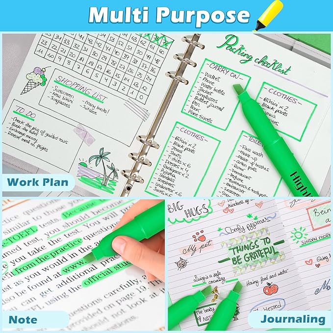 Duchong Highlighters, 30 Packs Green Highlighter Bright Colors Bulk, Chisel Tip Dry-Quickly No Bleed Highlighter Markers for Adults Kids, Office Classroom Must Have, School Supplies for Teachers