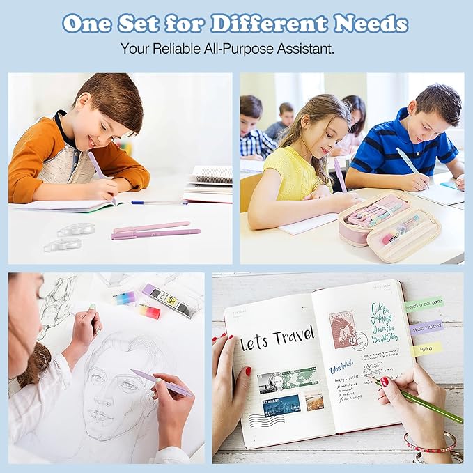 MoKo 60Pcs Aesthetic School Supplies with Cute Pencil Case,12 Pastel Highlighters,5 Black Ink Gel Pens,6 Mechanical Pencil Set 0.5 & 0.7 mm for Students Stationary College Essentials