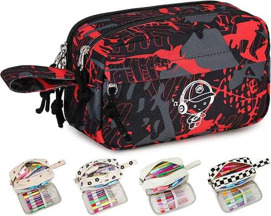 Bluboon Large Capacity Pencil Case Pen Pouch for School Supplies, Teens, Girls, Boys, Women & Men, Durable Multi-Purpose Organizer (Graffiti Red)