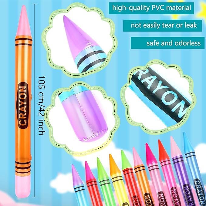 30 Pcs 41 Inch Inflatable Crayons Jumbo Blow Up Crayon Prop Gaint Inflatable Pen Balloon for School Classroom Birthday Christmas Party Decoration Photo Prop
