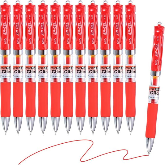 M&G Gel Pen Medium Point 0.5mm, 12 Pack Quick Dry Smooth Retractable Red Gel Ink Rollerball Pen for Home Office Writing Note Taking Journaling Business, Style 1