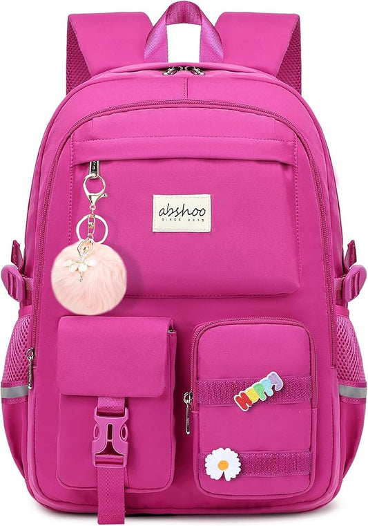 abshoo Big Student Laptop Backpack For College Women Middle High School Teen Girls Bookbag Travel Daypack (Hot Pink)