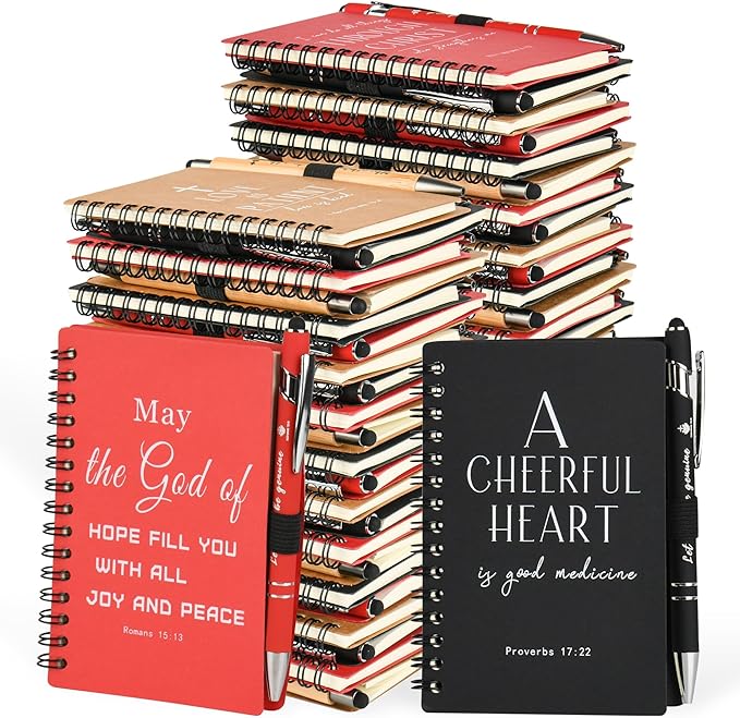 Christian Prayer Journal Spiral Notebooks Bulk with Pens - Small Notepads (4.13”x5.43”) - inspirational Gifts for Women men,Church Members & Bible Study Groups (30 sets multicolor)