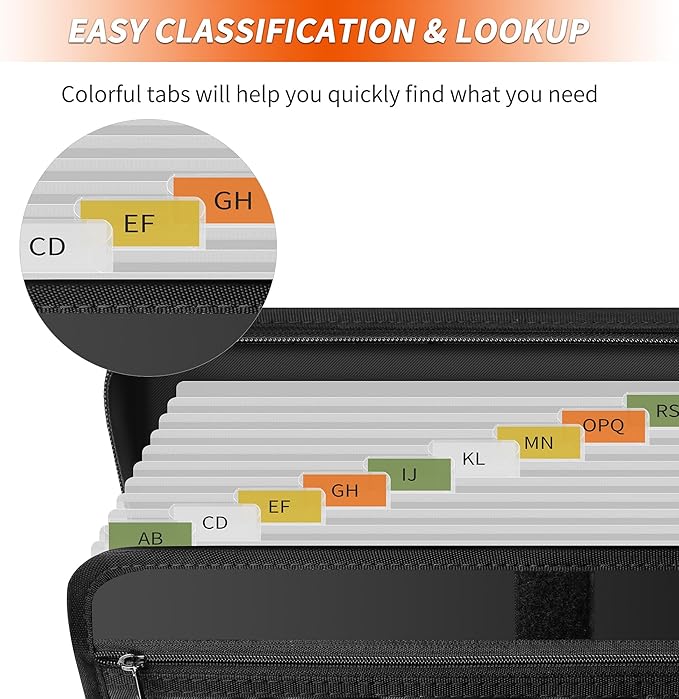 Hontom Accordion File Organizer,13 Pockets Fireproof Expanding File Folder with Multi Pockets,Portable Business Fire Safe Storage Document Organizer Folder with Zipper for Documents and File
