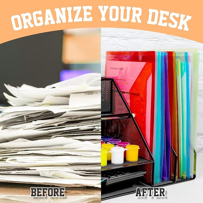 LEOBRO File Folders, 24 PCS Plastic Folders for Documents, A4 Plastic Envelopes with Snap Closure, Letter Size Clear Envelopes Folders, Reusable File Bags, Document Holder