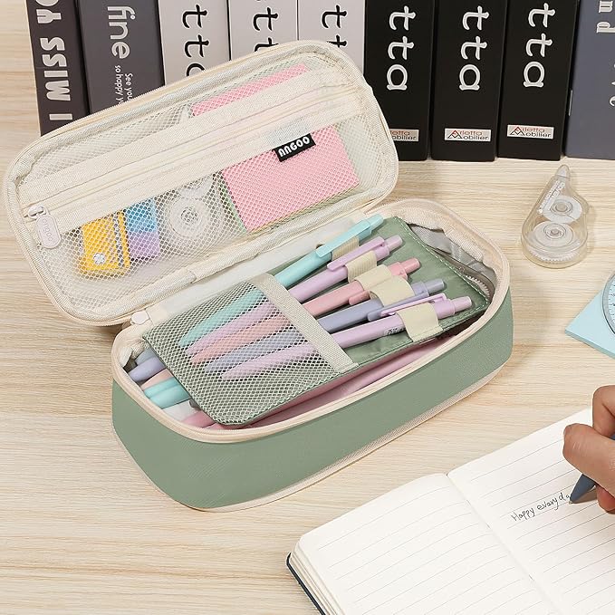 MoKo Large Capacity Pencil Case, Aesthetic Pencil Pouch Bag with Zipper, Cute Pen Case Stationery Organizer Holder for Office/School Supplies, Back to School Gift, Green