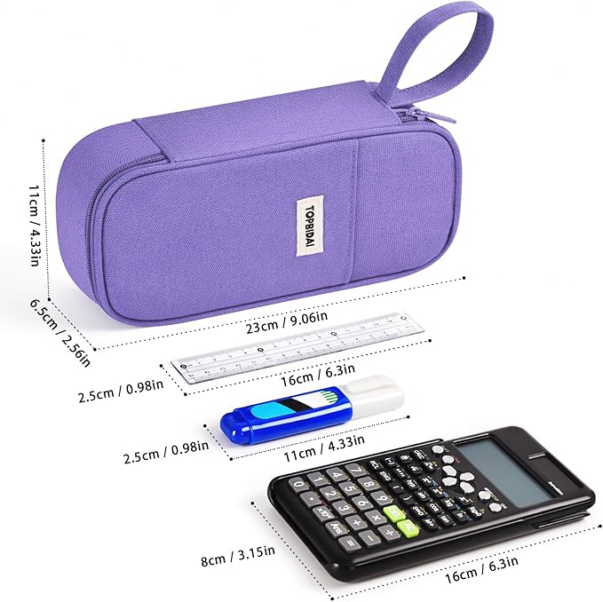 Large Pencil Case Pouch for Girls Boy Kids Children, Big Capacity Canvas Pencil Bag, Office College School Multi Compartment Zipper Stationery Pen Bag (Purple)