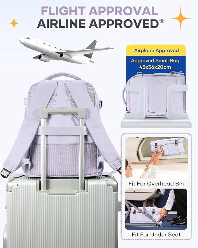 coofay Travel Backpack Carry On Flight Aapproved Personal Item Travel Bag Mochila De Viaje Travel Backpack For Men Spirit Airlines Personal Item Bag 18x14x8 Carry On Backpack For Airplanes Purple