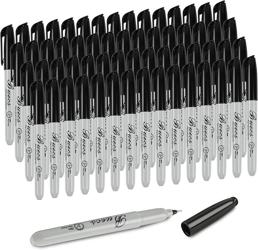 Permanent Markers, 60 Count Ultra Fine Point Black Permanent Markers, Works on paper, Plastic, Stone, Glass, Metal