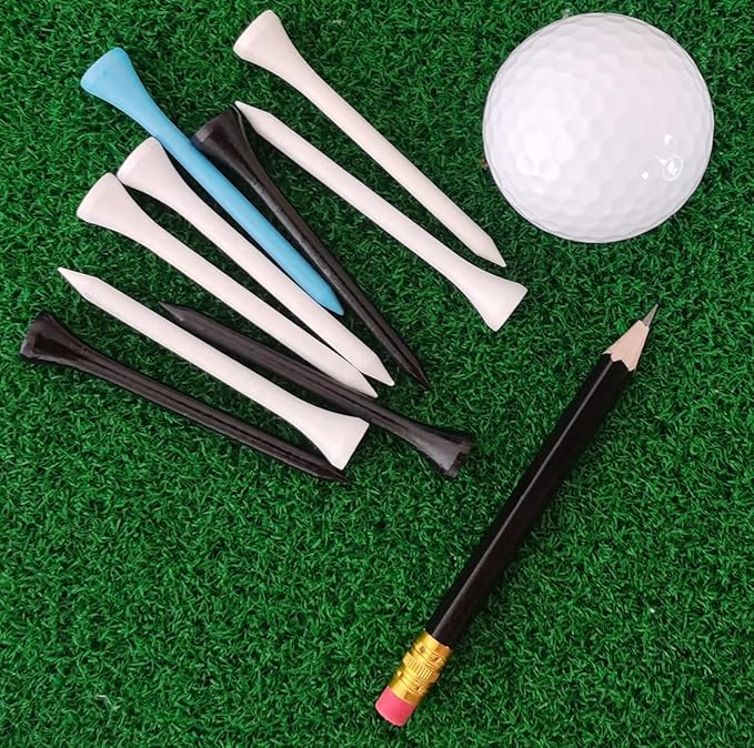 Adhere 50pcs Golf Pencils with Eraser Hexagon Wooden half Pencils Graphite 2B for Golf Event Scoring, Classroom, Wedding, Pew, Pocket | Free Pencil Sharpener (z-Black・Hexagon・50pcs)