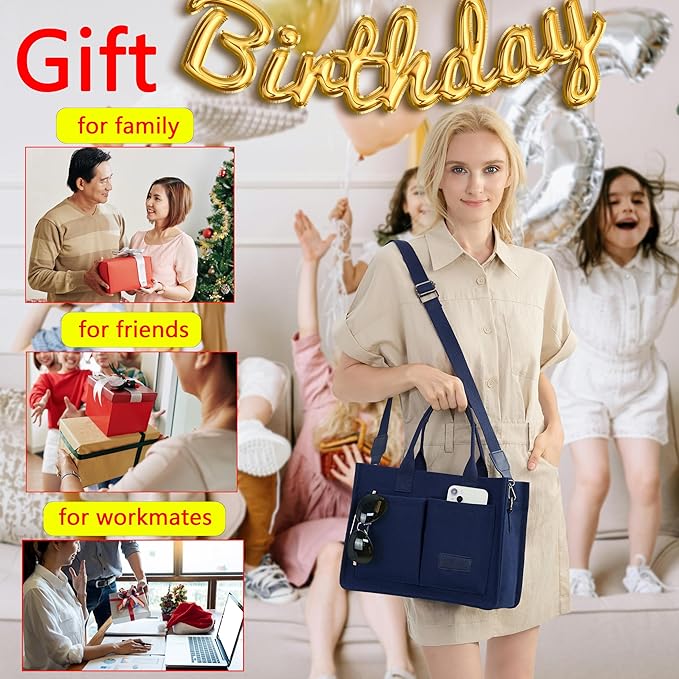 Tote Bag for Women With Compartments,Large Canvas Tote Women's Purse Crossbody Bags Work Laptop Book Bag Satchels Handbags