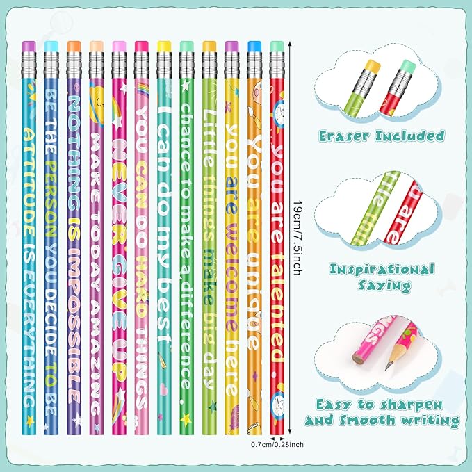200 Pcs Motivational Pencils Bulk, Rainbow Inspirational School Pencils for Classroom, Cute Pencil with Encourage Positive Sayings, Back to School Supplies for Kids Student Teacher Classroom Reward