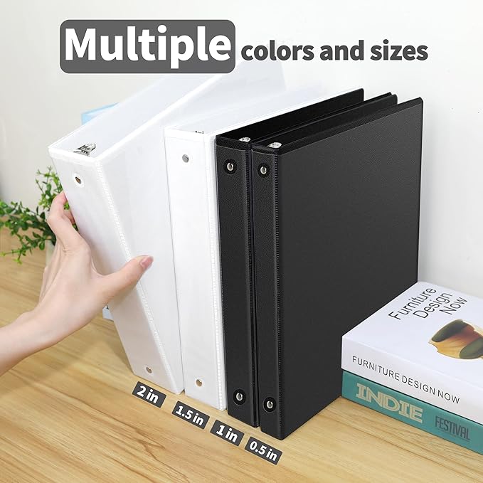 SUNEE 3 Ring Binder 1 Inch 12 Pack, Clear View Three Ring PVC-Free (Fit 8.5x11 Inches) for School or Office Supplies, Black