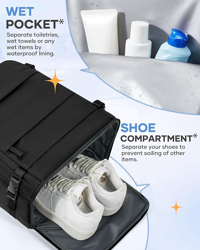 coofay Large Black Travel Backpack Carry on Flight Approved Mochila De Viaje Personal Item Backpack for Airlines Frontier Airlines Personal Item Bag Large Backpacks for Travel Backpacks for Men Women