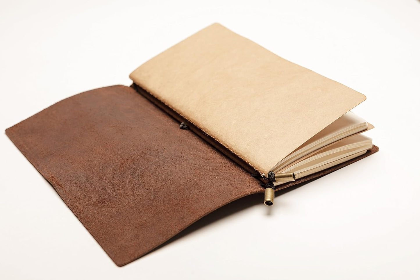 Wanderings Regular Size Travelers Notebook/Handcrafted Genuine Leather Journal - 4.5"x8.5" / 11.5cm x 22cm - Refillable Travel Journal Rugged to Capture All Life's Adventures - 100 GSM Blank Inserts