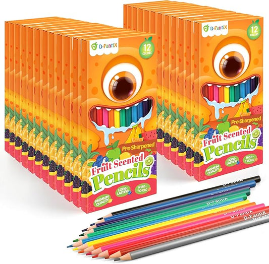 D-FantiX 24 Pack Fruit Scented Colored Pencils Bulk, 288 Count Pre-Sharpened Coloring Pencils Sets for Kids Students, Ideal Gifts for Classroom Prizes, Donations, Party Favors, Back to School Supplies