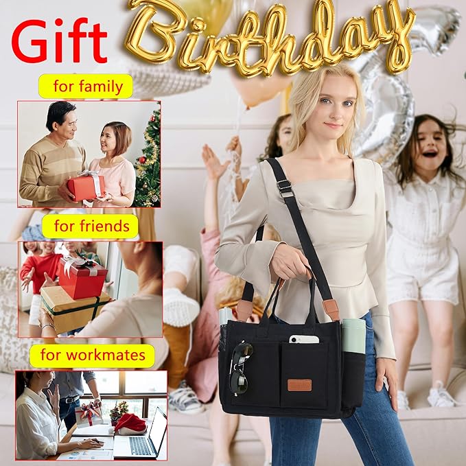 Tote Bag for Women With Compartments,Large Canvas Tote Women's Purse Crossbody Bags Work Laptop Book Bag Satchels Handbags