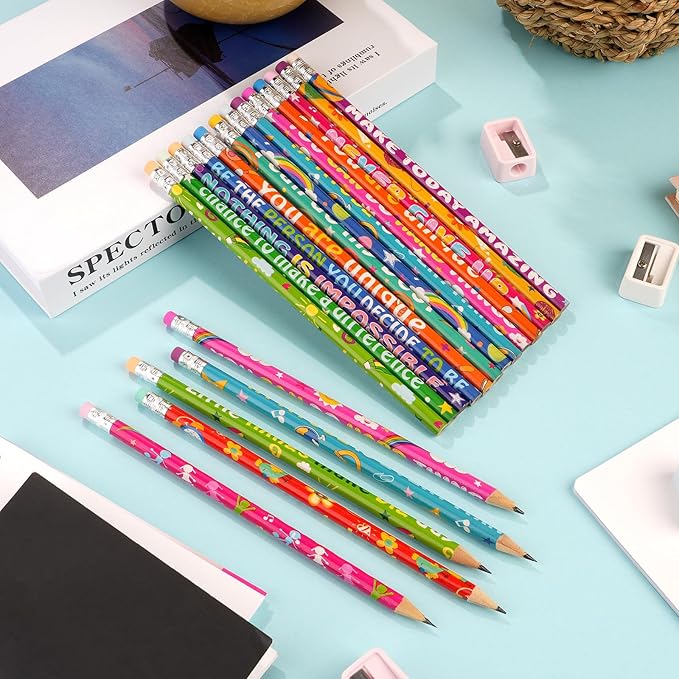 200 Pcs Motivational Pencils Bulk, Rainbow Inspirational School Pencils for Classroom, Cute Pencil with Encourage Positive Sayings, Back to School Supplies for Kids Student Teacher Classroom Reward