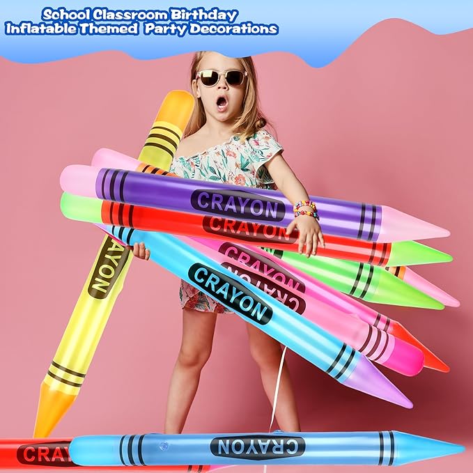 30 Pcs 41 Inch Inflatable Crayons Jumbo Blow Up Crayon Prop Gaint Inflatable Pen Balloon for School Classroom Birthday Christmas Party Decoration Photo Prop