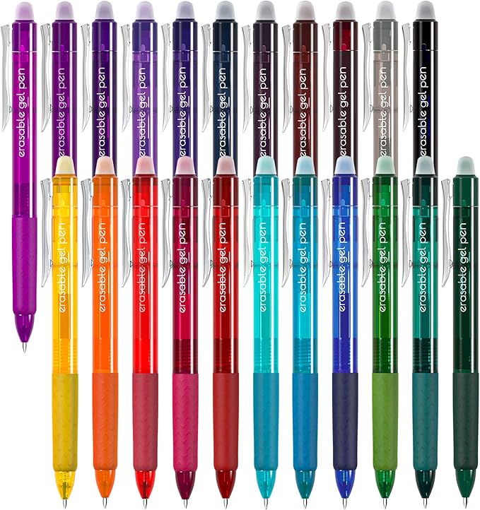 Vanstek 22 Colors Retractable Erasable Gel Pens Clicker, Fine Point(0.7), Make Mistakes Disappear, Premium Comfort Grip for Drawing Writing Planner and Crossword Puzzles