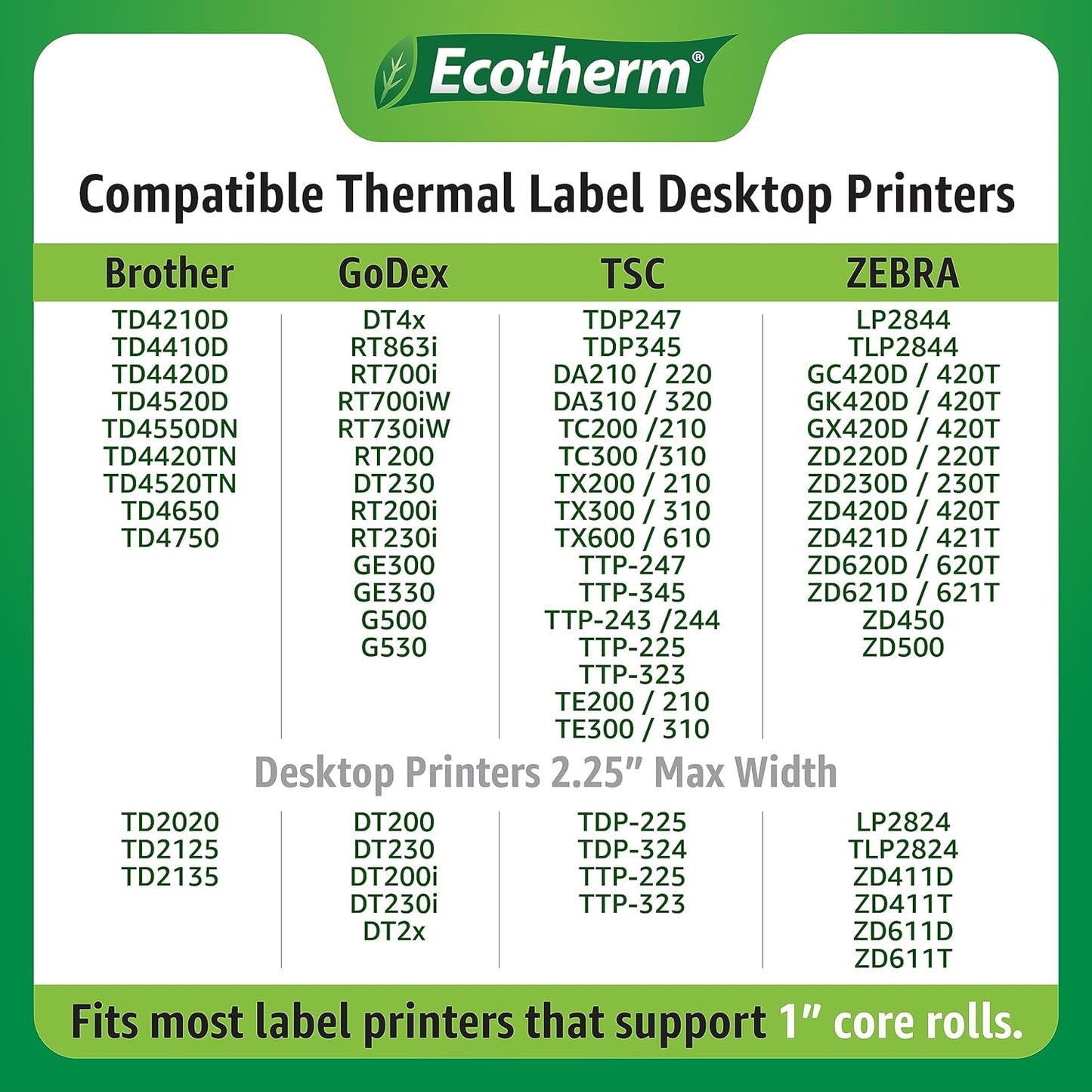 1" x 3" Thermal Labels | 6 Rolls | 5040 Labels | fits Zebra, Godex, Arkscan, iDPRT, Offnova Thermal Label Printers and More | Blank White Adhesive Stickers by Ecotherm