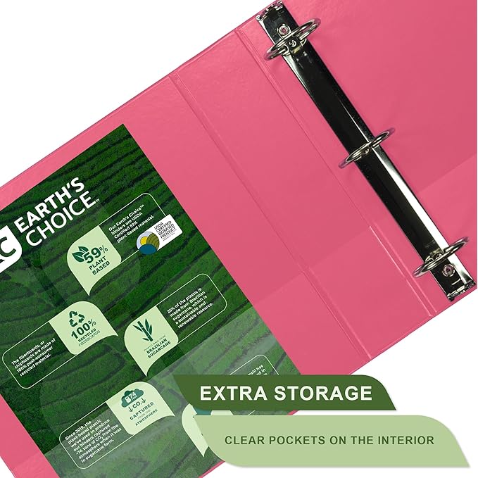 Samsill Plant-Based 2 Inch Durable Round Ring, Made in USA, View Binder, Eco-Friendly, USDA Certified Biobased, 2 Pack, Berry Pink