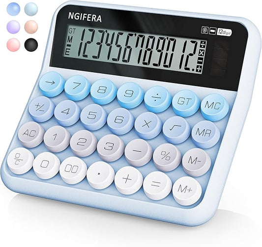 Mechanical Calculator,12 Digits, Large LCD Display,Big Buttons,Solar and Battery Dual Power Mechanical Keyboard Desktop Calculators,Cute and Aesthetic (Blue Gradient, Large)
