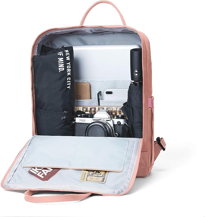 KALIDI Casual Laptop Backpack 15 Inches Classic Camping Rucksack Travel Outdoor Square Daypack College Hiking Gym Bag, Pink