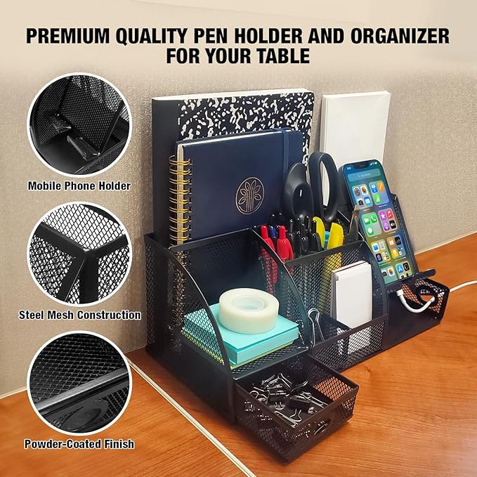 Mesh Desk Organizer Set Office Accessories - Desk Organization with multiple compartments for Desk Supplies, Desk Storage Organizer, Desktop Organizer with drawers, Desk Organizers and Accessories