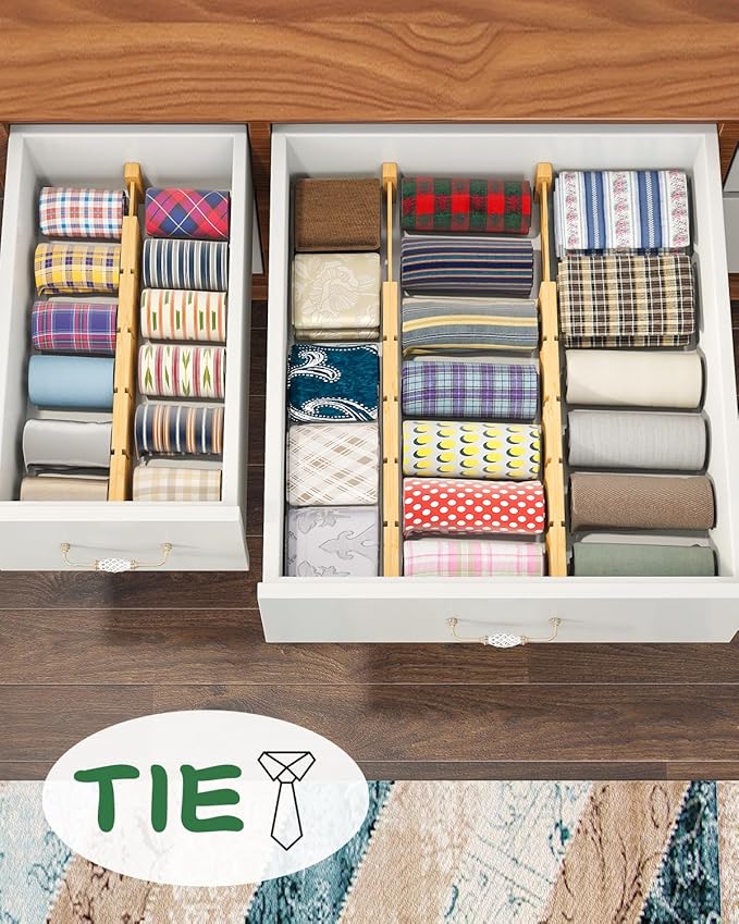 Kitchen Drawer Dividers - Adjustable Drawer Organizer for Clothes, Kitchen, Closet & Office - 8 Pack with Inserts, 13.8-18.8 Inches, Non-Slip Silicone Ends