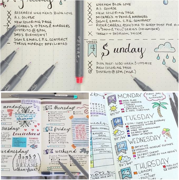 Taotree 24 Fineliner Color Pens, Fine Line Colored Sketch Writing Drawing Pens for Journaling Planner Note Taking Adult Coloring Books, Porous Fine Point Markers, School Office Teacher Art Supplies