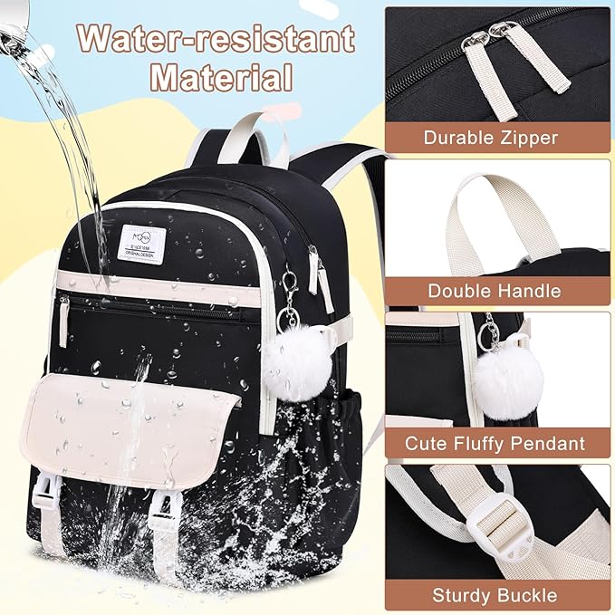 MOMUVO School Backpack Set for Girls,3pcs Bookbag with Lunch Box Pencil Case Kids School Bag Set