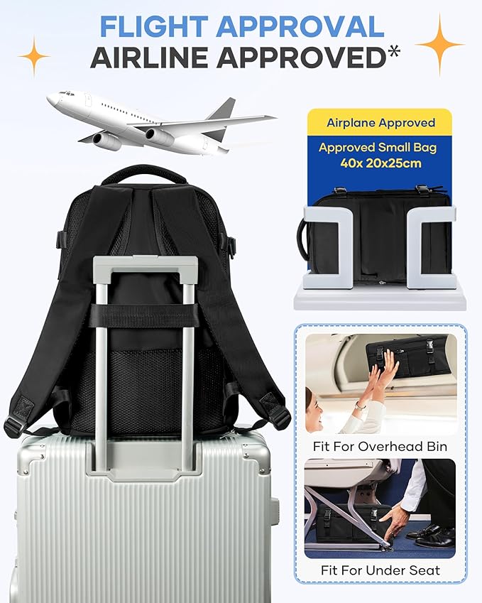 coofay Black Travel Backpack Carry on Flight Approved Mochila De Viaje Personal Item Backpack for Airlines Frontier Airlines Personal Item Bag Large Backpack for Travel Backpacks for Men Women