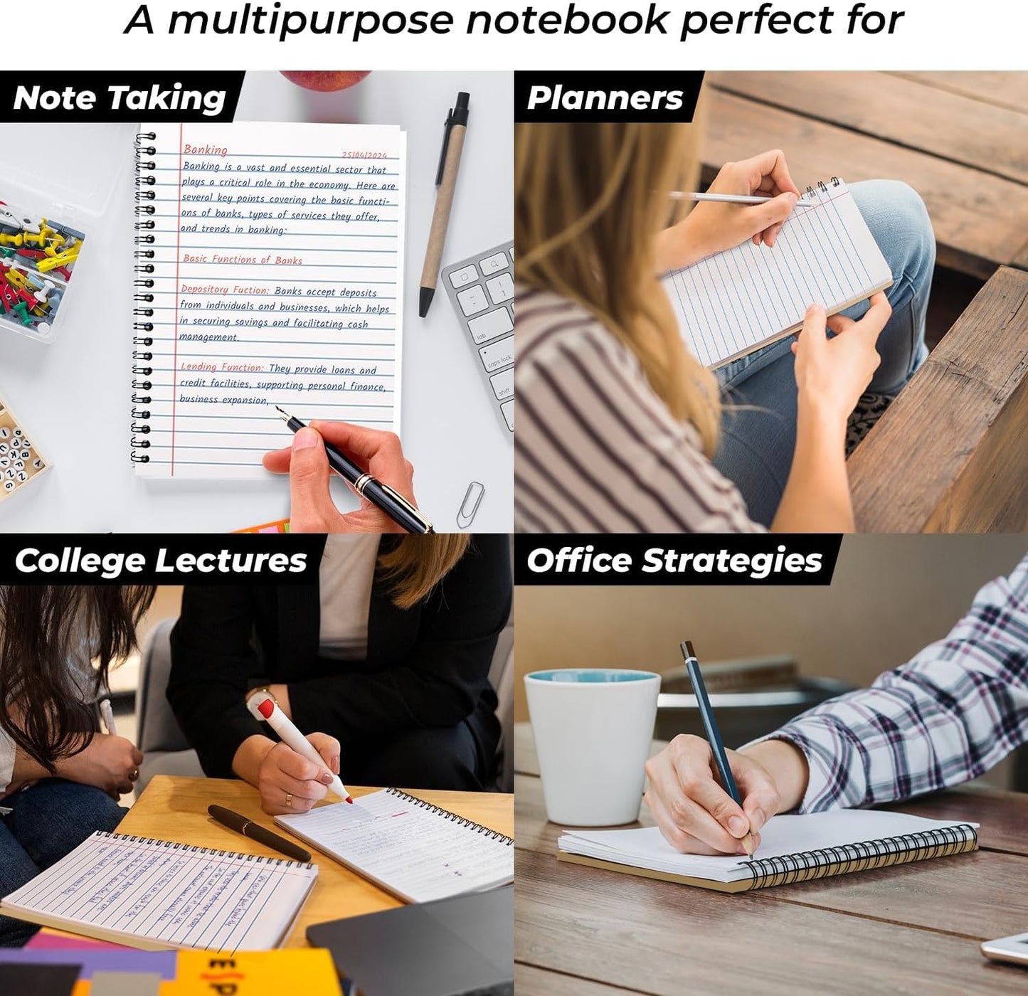 12 Pack Spiral Wide Ruled Journal Notebook, 5.8 x 8.3, 120 Pages (60 Sheets), 100 GSM, A5 Executive Kraft Hardcover Notebooks, Perfect for Work, Office, School, Travel, Business, Note Taking