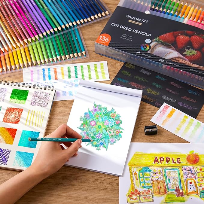 Shuttle Art 136 Coloured Pencils , Soft Core Colouring Pencils Set for Adult Colouring Books, Doodling, Sketching, Drawing, Art Supplies