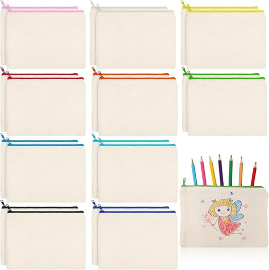 Shappy 20 Pcs Canvas Zipper Pouch Bags Pencil Pouch Canvas Makeup Bags Blank Pencil Case Cotton Cosmetic Case for Travel DIY Craft (9.25 x 6.89 Inches,L)