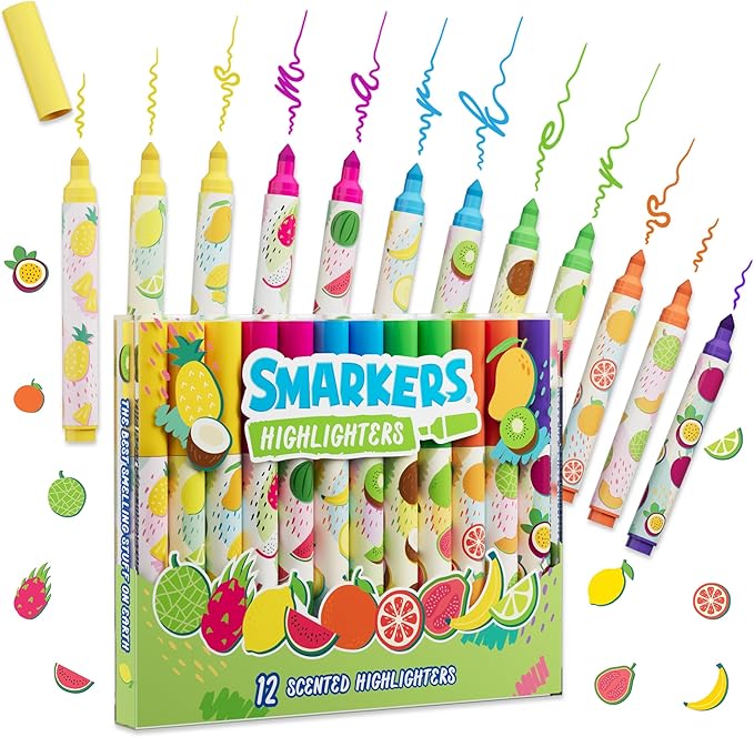 Smarkers - Washable Patented Gourmet Scented Highlighters, 6 Colors, Large Chisel Tip, 12 Count