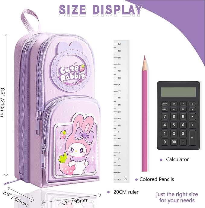 Pink Cute Pencil Case for Girls Boys & Women Large Zippered Pen Pouch Organizer with Aesthetic Design Kids School Supplies canvas Marker Bag Travel Stationery Box back to school gift (purplr)