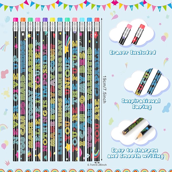 200 Pcs Motivational Pencils Bulk, Fun Inspirational School Pencils for Classroom, Cute Wood Pencils with Encourage Positive Sayings, Back to School Supplies for Kids Student Teacher Classroom Reward