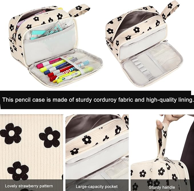 Bluboon Big Capacity Pencil Case Pencil Pouch School Supplies Cute Pencil Box Pencil Bag for Teen Girls Boys Women Man (Black Floral 95)