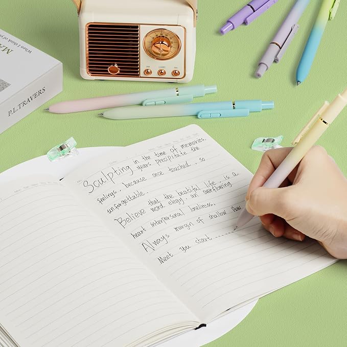 8Pcs Gel Pens with Black Ink, Fine Point Smooth Writing Pens, Quick-dry Gel Retractable Pens for Journaling Note Taking, Cute Office School Supplies for Adults Kids (0.7mm, Gradient)