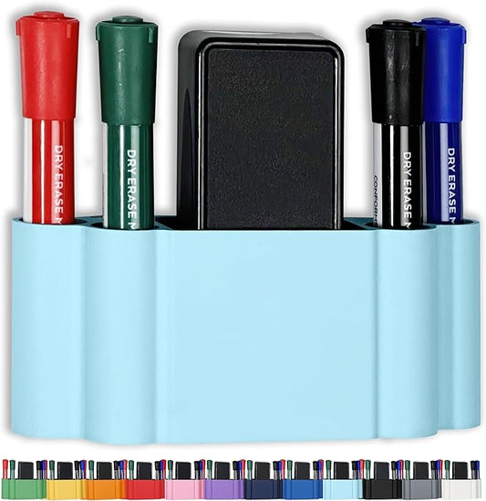 Glassboard Studio Magnetic Dry Erase Marker Holder - Super Strong for Magnetic Glass Whiteboard or Fridge - 2 Large Neodymium Magnets - No Slip Grip - Eco-Friendly PLA Plastic (Ice Blue)