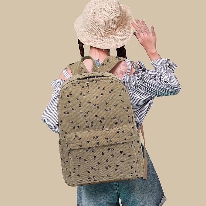 School Backpack for Teens Large Corduroy Bookbag Lightweight 15.6 inch Laptop Bag for Girls Women Casual High School College