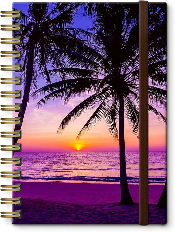 Spiral Journal Notebook, A5 Cute Notebooks for Women Men, College Ruled Hardcover Notebook for Work & Note Taking, 60 Pages Double-Wire Journals for Writing, Sunset Purple