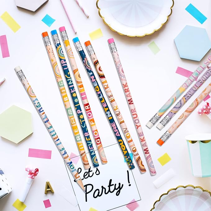 Kolewo4ever 100 Pieces Boho Rainbow Inspiring Pencils Motivational Encouragement Pencils Positive Pencil for Teachers Classrooms Reward