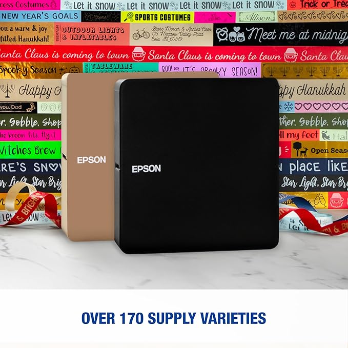 LABELWORKS Epson LW-C610PX-BLK Premium Portable Bluetooth Label Machine Printer with AC Adapter – Create Labels for Crafts and Organization, Designer Tape Supported, App Compatible