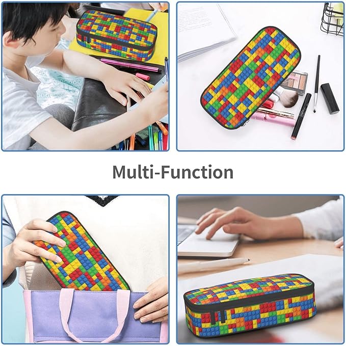 Colorful Bricks Large Pencil Case With Zipper Compartments Stationery Pencil Bag For Kids Teens Students School Supplies