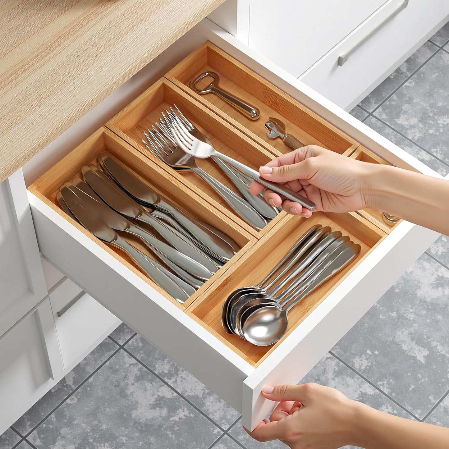 Bamboo Drawer Organizer Set, 5 PCS Wooden Storage Trays for Kitchen, Bathroom, Office, Makeup